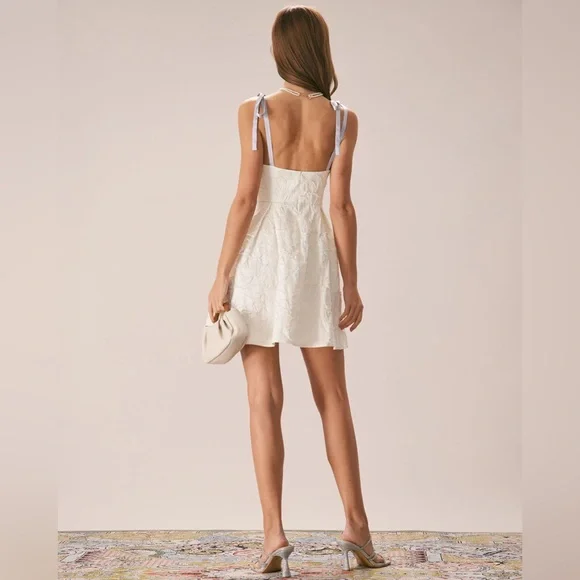 Rihoas Off White Jacquard Tie Strap Mini Dress - Picture 6 of 9